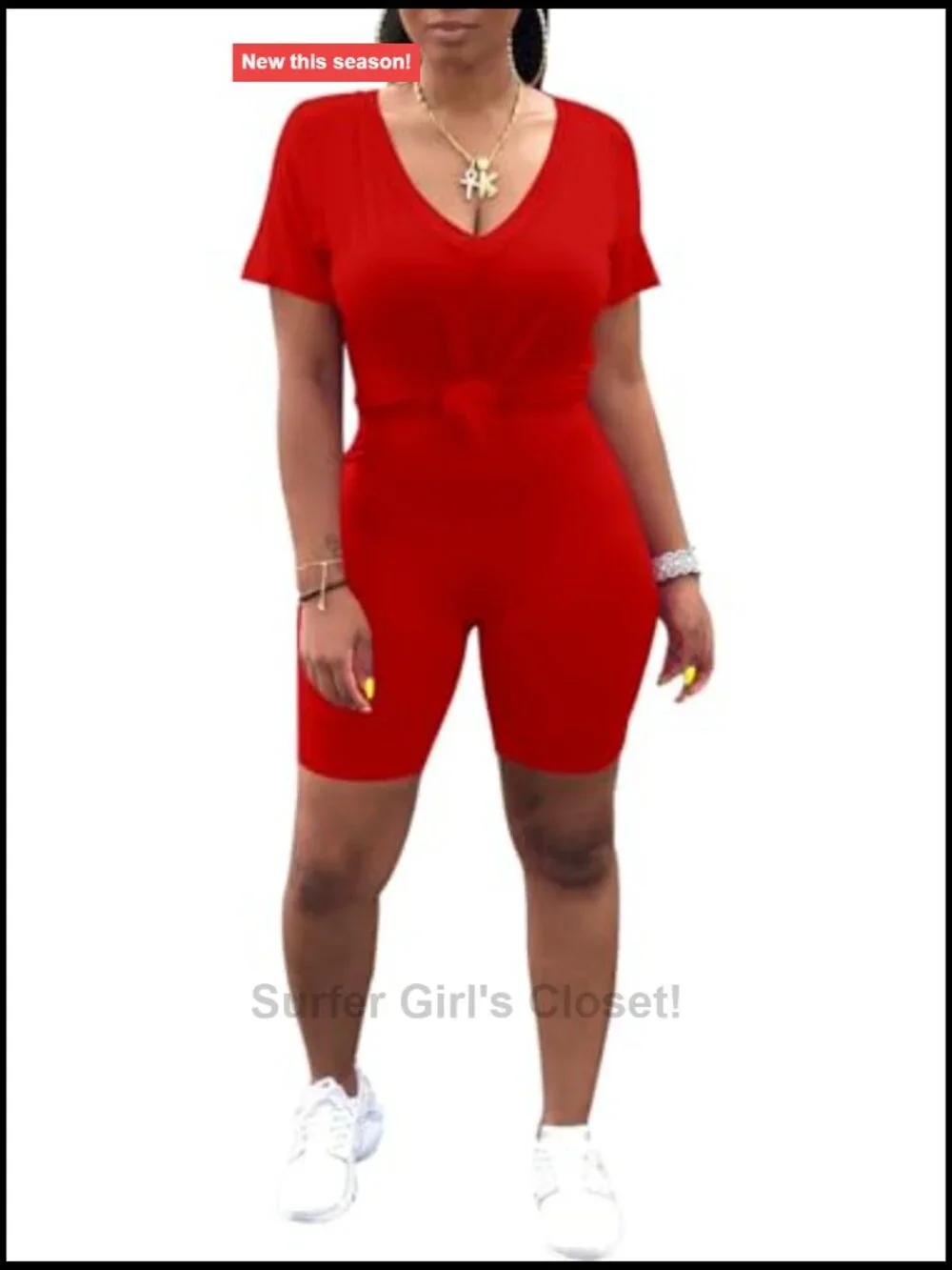 2 Piece Short Set V Neck Biker Shorts Workout Jogger Tracksuit